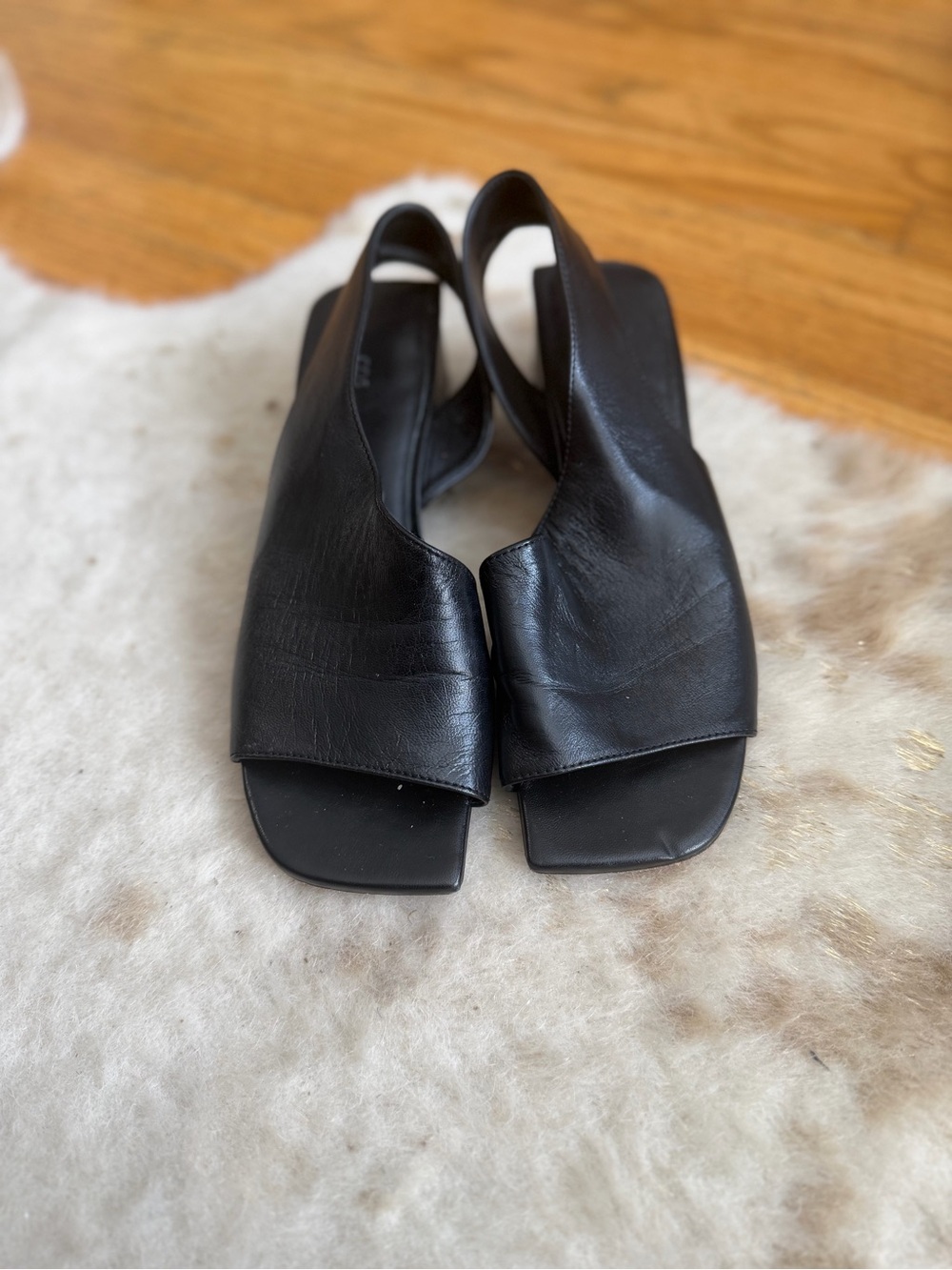 COS Black Slingback Square-Toe Leather Sandals